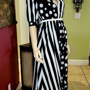 Women's Polk a Dot and Stripe Dress Size Small Maxi Dress